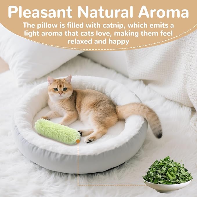 Cat Toys Cat Pillows Toys, Interactive Kicker Catnip Toys, Soft Durable Teething Chew Toy (3, Green Orange Grey)