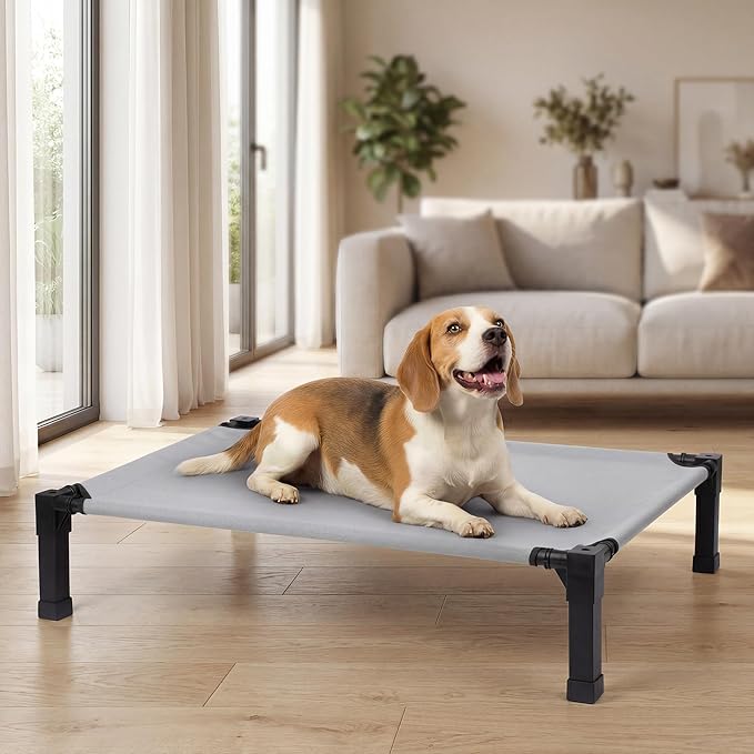 Niubya Elevated Outdoor Dog Bed, Cooling Elevated Pet Cot, Steel-Framed and Non-Slip Feet, Raised Dog Bed with Waterproof, Washable, Breathable Teslin Mesh, 42in