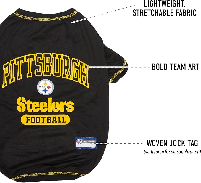 NFL Pittsburgh Steelers Dog T-shirt Small. - Licensed Shirt for Pets Team Colored with Team Logos- Premium Stretchable Materials for the comfort of your Dog & Cat