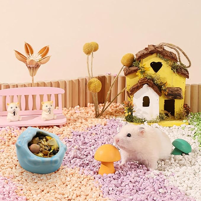 Small Ceramic Pet Hamster Bowl, Easy to Clean Anti Flipping Small Animal Bowls, Hamster Food and Water Bowl for Golden Bears, Rabbits, Hedgehogs, Dutch Pigs, Parrots (Green)