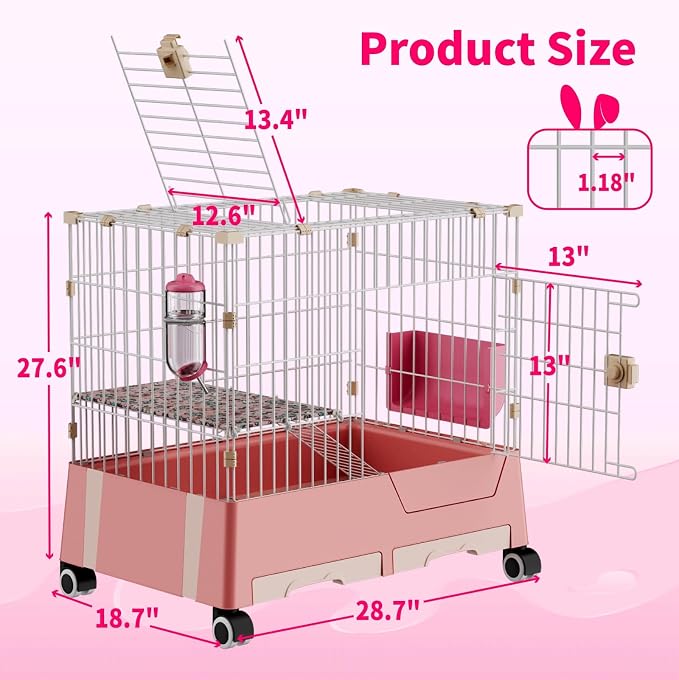 STILLCOVE 2-Tier Rabbit Cage: Small Animal Pets Enclosure with Water Bottle | Hay Feeder, Liner, Dustpan & Brush Set, Guinea Pig Hamster Bunny Hutch, Small Pet Habitat for Ferret Chinchilla Rodent Indoor