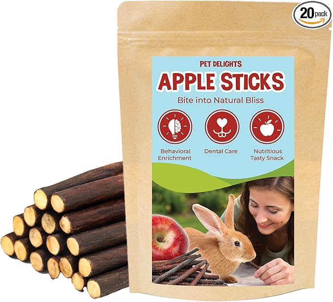 SunGrow Apple Sticks, Wood Chew Treats for Rabbits, Chinchillas, Bunny, Hamster, Squirrel, Guinea Pigs, Small Animals Teeth Grinding 100g (3.5 oz)