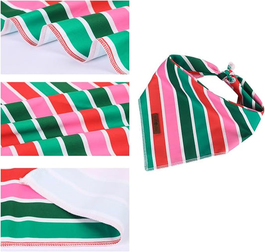 lionet paws Christmas Dog Bandana,Fabric Colorful Stripe Dogs Kerchief for Small Medium Dogs,Dog Cotton Triangle Bibs Scarf for Girl Boy