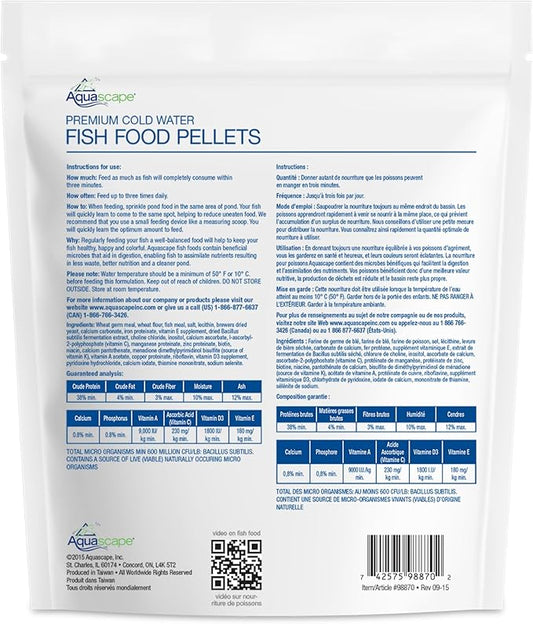 Aquascape 98870 Premium Cold Water Fish Food Pellets for Small to Medium Pond Fish, Medium Pellet, 1.1 Pounds