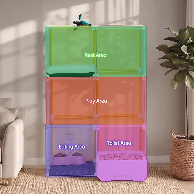 Cat Cage with Litter Box & Clear Door,Indoor Cat Cage Playpen,DIY Cat Enclosures Catio,Multi-Level Detachable Metal,Ferret Cage 42" x 18" x 28"