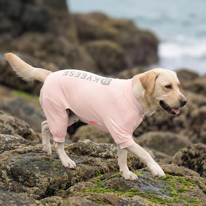 KYEESE UV Protection Dog Shirt, UPF 50+ Cooling Summer Jumpsuit for Medium Large Dogs, Breathable Reflective Shedding Control Dog Sun Shirts, Quick-Dry Dogs Onesie Pet Clothes, Pink, 2XL
