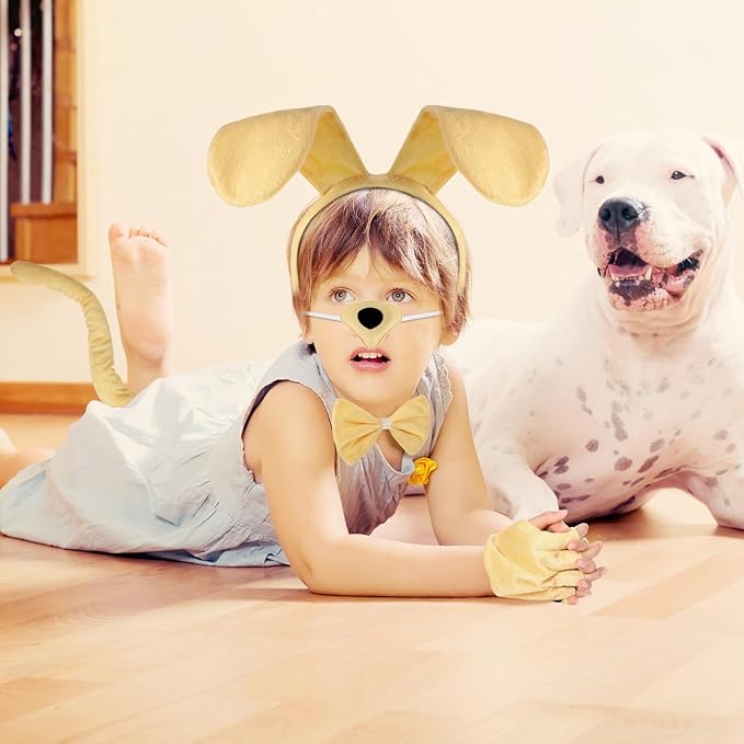 Syhood Puppy Dog Costume Set Ears Headband Bowtie Nose Tail Paw Gloves Accessories for Carnival