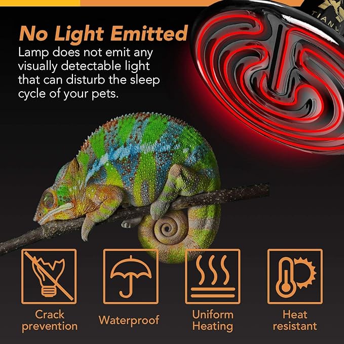 Simple Deluxe 250W Ceramic Heat Emitter Reptile Heat Lamp Bulb No Light Emitting Brooder Coop Heater for Amphibian Pets & Incubating Chicken, 1-Pack