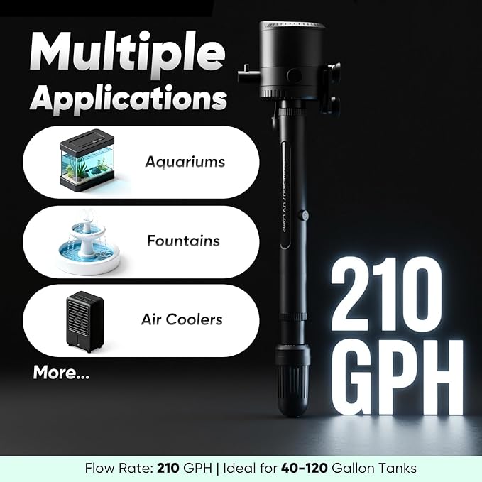 Internal Aquarium Filter for Tall Deep Tanks, 18" 210 GPH Submersible Fish Tank Filter with Sponge Filtration, Quiet Strong Flow for 40-120 Gallon Aquariums
