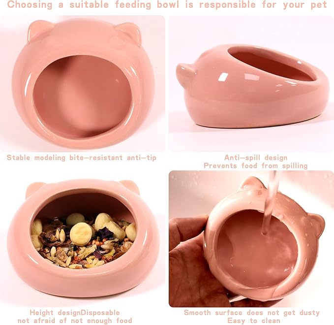 Ceramic Small Pet Hamster Food Bowl – Spill-Proof Guinea Pig & Hedgehog Dish – Durable, Easy to Clean, Non-Tip Design for Small Pets (Pink)