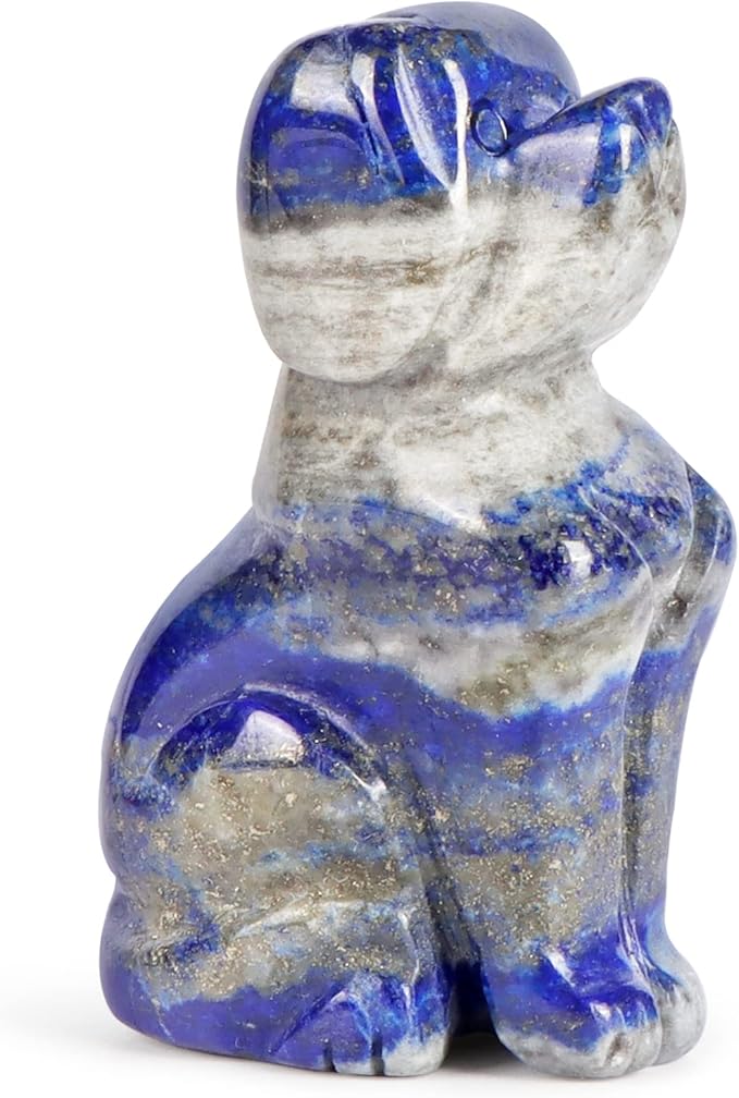 Artistone 2" Lapis Lazuli Dog Crystal Animals Figurine Carved Gemstone Puppy Dog Statue Sculpture Craft Home Decorations