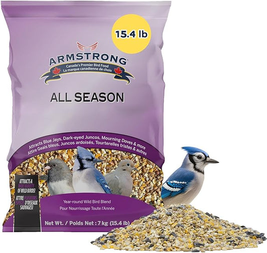 Armstrong Wild Bird Food All Season Bird Seed Blend, 15.4 Pounds - with Cut Corn, Wheat, White & Red Millet, Black Oil Sunflower Seeds for Blue Jays, Dark-Eyed Juncos and Mourning Doves