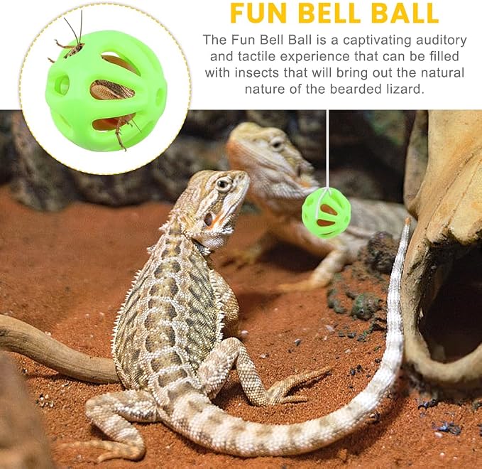 Bearded Dragon Enrichment Toys Feeder Ball Set, Vegetable Feeder Ball & Bell Ball, Exercise Balls Interactive Feed Toys Bells Reptile Tank Accessories for Reptile Lizard Gecko (Yellow)
