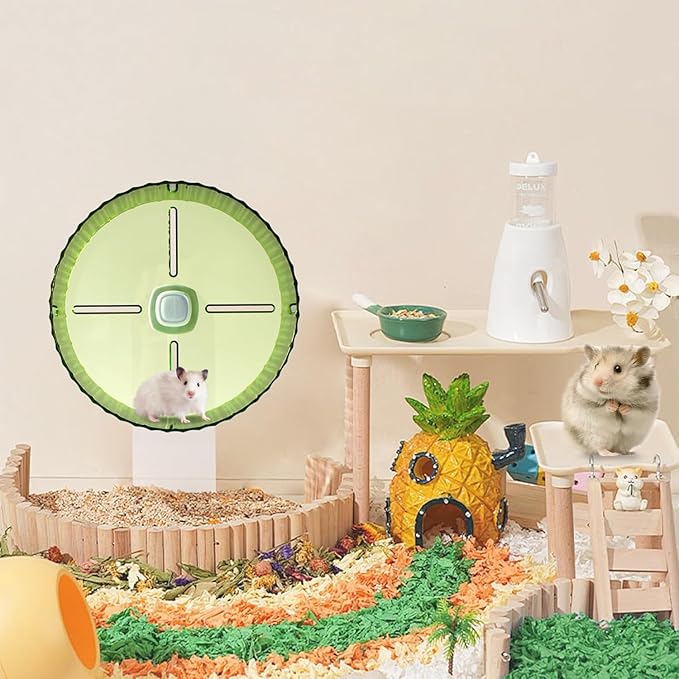 Silent Hamster Wheel 8.3inch Adjustable Height Turtle Wheel Turtle Tank Accessories Dwarf Hamster Quiet Wheel, Hedgehog Wheel, Gerbil Wheel, Small Pet Exercise Wheels (Green)