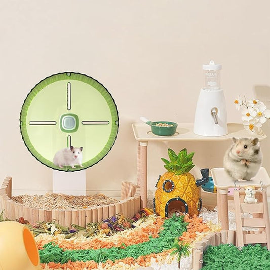 Silent Hamster Wheel 8.3inch Adjustable Height Turtle Wheel Turtle Tank Accessories Dwarf Hamster Quiet Wheel, Hedgehog Wheel, Gerbil Wheel, Small Pet Exercise Wheels (Green)