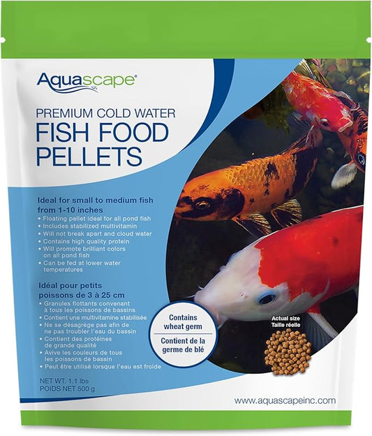Aquascape 98870 Premium Cold Water Fish Food Pellets for Small to Medium Pond Fish, Medium Pellet, 1.1 Pounds