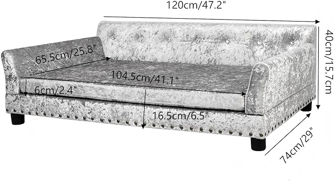 BingoPaw Large Dog Sofa Couch: Luxury Extra Large Pet Couch Made by Deluxe Tufted Velvet - European Court Style Doggy Chaise Daybed with Attached Cushion for Giant Breed Dogs up to 120lbs