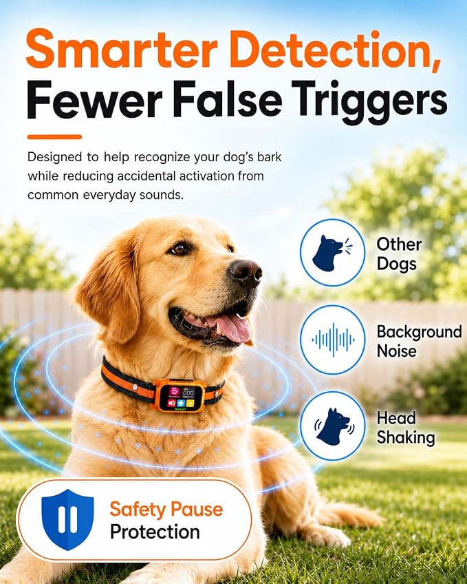 Smart Dog Bark Collar - Anti Barking Device for Large Medium Small Dogs, Stop Excessive Barking & Aggression Behavior, with 5 Modes & 5 Sensitivity, IP67 Waterproof for Indoor/Outdoor Use, Orange