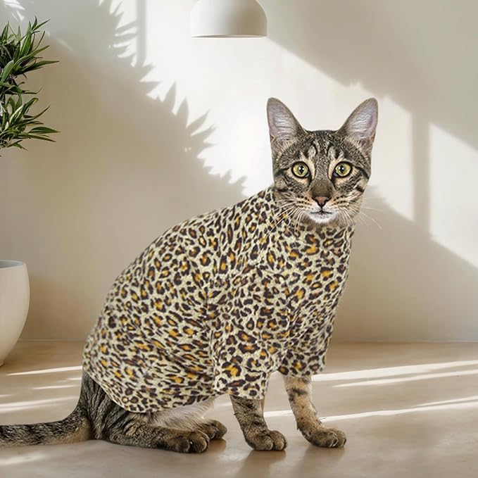 Sphynx Cat Sweater Leopard Hairless Cat Clothes Sweater Shirt Soft Warm Long Sleeves Pullover Pet Clothes Pajamas Dog Cloth for Small Dogs Jumpsuit Pet Sweaters (Leopard, XX-Large)