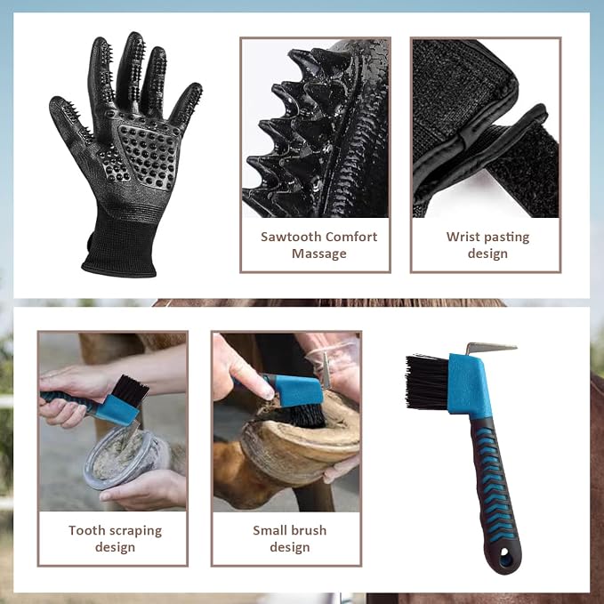 La La Pet® Grooming Kit with Bag - 11Pcs Brush Set for Horse Cleaning, Care and Tack Room Supplies