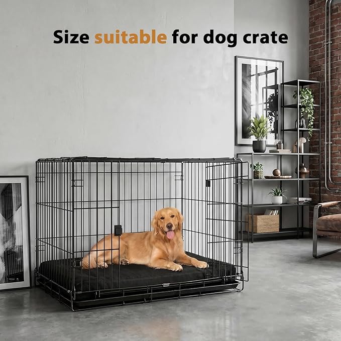 RRPETHOME 3" Chew Proof Indestructible Dog Bed for Large Aggressive Chewers,Durable Tough Fabir Chew Resistant Crate Dog beds for Large Dog & Puppy,Orthopedic Egg Foam Kennel Mat Pad Black 55x42x4