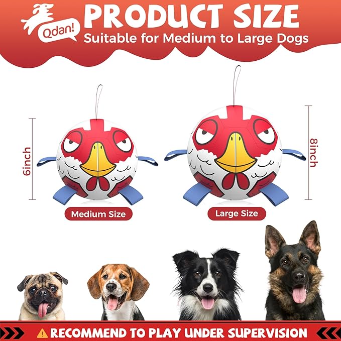 QDAN Dog Balls Toys, Dog Soccer Ball Toy Soccer Balls with with Straps, Dog Gifts Toys, Pet Puppy Birthday Valentines Gifts for Small Medium Dogs, 6 Inch, Chicken Ball
