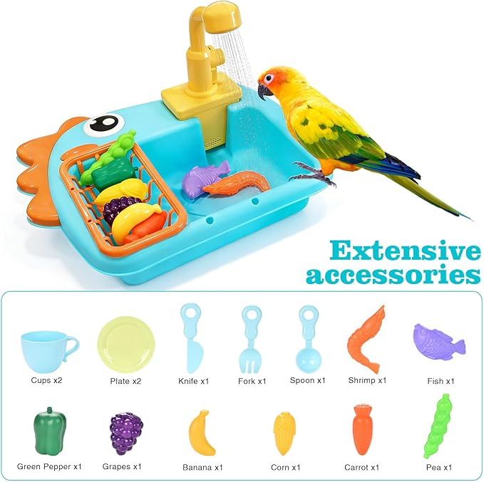 Bird Bathtub Parrot Shower Box, Bird Automatic Bathtub with Faucet Bird Bathing Tub Container Cage Accessory for Parakeet, Ferret, Budgie, Cockatiel