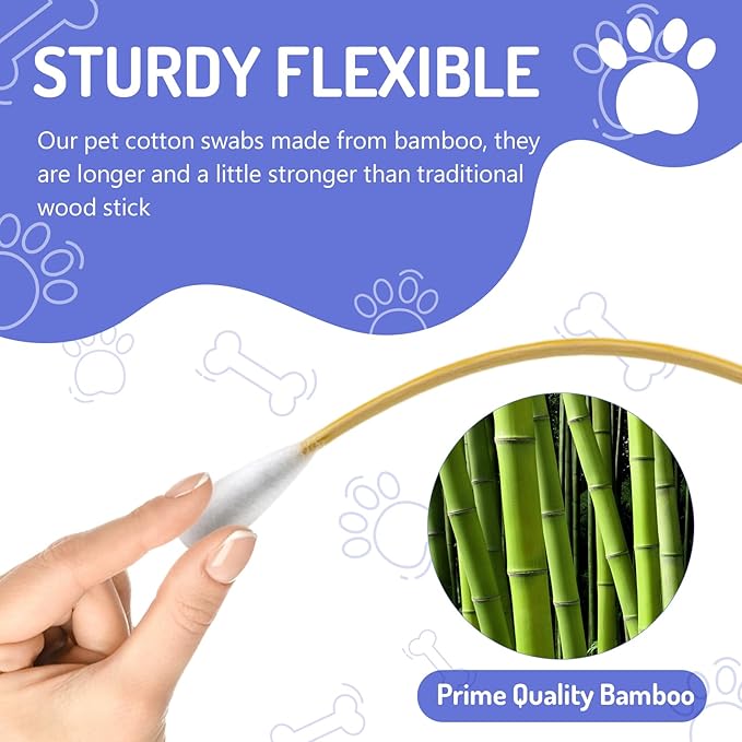 200PCS Large Cotton Swabs in Storage Box, 6 Inch Dog Ear Swabs with Bamboo Handle for Dogs - Soft Cotton, Gentle and Lint-Free, Specially Designed for Dogs (Large)