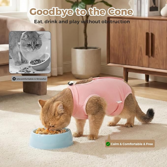 Avont Cat Recovery Suit for Surgery, Breathable Anti-Licking Onesie for Kittens, Surgical Post-Operative Protective Bodysuit, Comfortable Alternative to E-Collar -Pink (S)