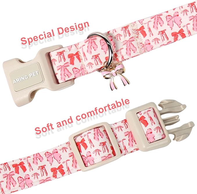 ARING PET Girl Dog Collar, Cute Spring Summer Pink Bow Puppy Pet Collars Necklace for Small Medium Large Female Dogs-M