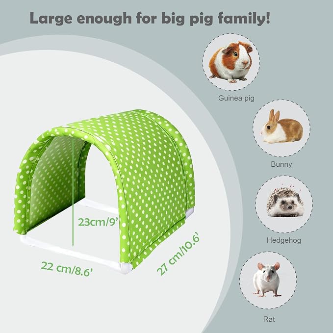 Guinea Pig Hideout Tunnel, Washable Large Fleece Guinea Pigs Toys for Small Animal Habitat, Sturdy Anti-Chew Guinea Pig’s Hides for Bunny, Chinchilla,Greenwhite (8.2×8.6 inch)