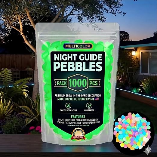 (Green,1000pc) Glow in The Dark Pebbles, Rainbow Glow in the Dark Rocks Outdoor Pathways, Garden, Walkway, Aquarium and Yard Decor, Waterproof Night Guide Rocks for DIY Landscape Lighting