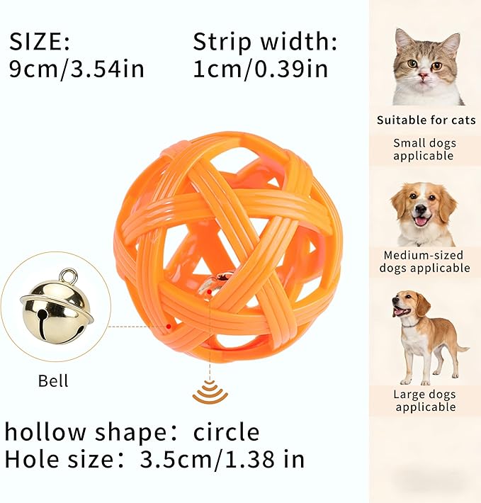 Dog Toy Ball with Bell, TPR Chew Resistant Interactive Fetch Toy for Small to Medium Dogs& Puppies, Lightweight Bouncy Cage-Style Puppy Ball for Boredom Relief & Teething