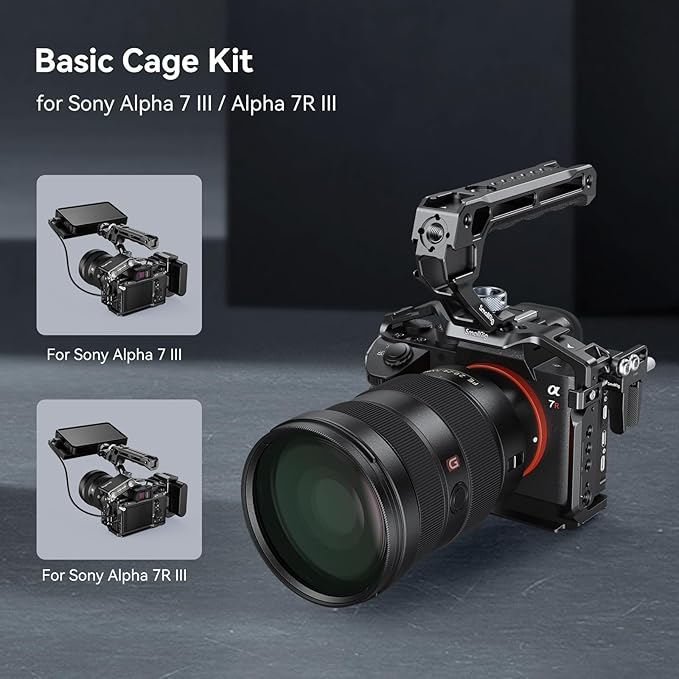 SmallRig A7 III / A7R III Camera Cage Kit for Sony Alpha 7 III/Alpha 7R III, Full Cage with Top Handle for ARRI and Cable Clamp, Built-in Cold Shoe and NATO Rails - 4198