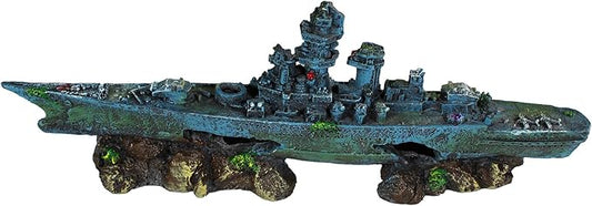 Penn-Plax Deco-Replicas Sunken Battleship Aquarium Decoration – Safe for Freshwater and Saltwater Fish Tanks – Medium