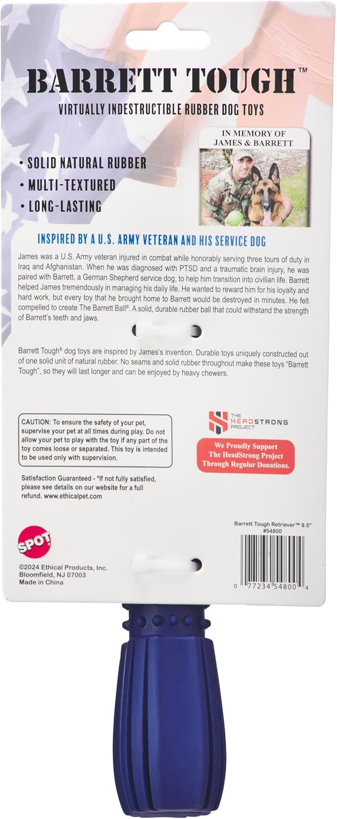 SPOT Barrett Tough Retriever Stick for Medium & Large Dogs - Virtually Indestructible Solid Rubber Dog Toy for Aggressive Chewers, Textured for Dental Health, Engaging Fetch Stick, 9.5 inch
