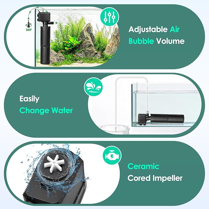 hygger 30-75 Gallon Little Submersible Aquarium Filter in-Tank Filtration with Aeration for Saltwater and Freshwater Fish Tank Internal Filters 317GPH