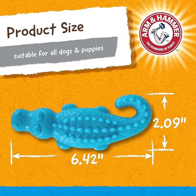 Arm & Hammer Nubbies Gator Dental Chew Toy for Dogs, Mint Flavor, Baking Soda Infused, Scrubbing Grooves to Reduce Plaque and Tartar, No Stuffing, for Moderate Chewers - 2 Pack