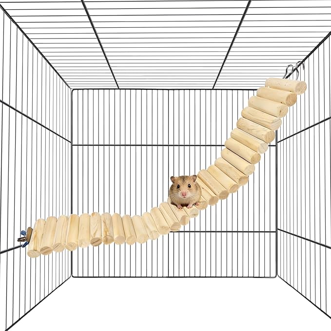 Hamiledyi Hamster Bridge 15.75x2.36in Hamster Wooden Bridge Bendy Climbing Ladder Long Suspension Bridge Chew Toys for Rat Mice Gerbil Chipmunk Sugar Glider