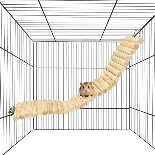 Hamiledyi Hamster Bridge 15.75x2.36in Hamster Wooden Bridge Bendy Climbing Ladder Long Suspension Bridge Chew Toys for Rat Mice Gerbil Chipmunk Sugar Glider