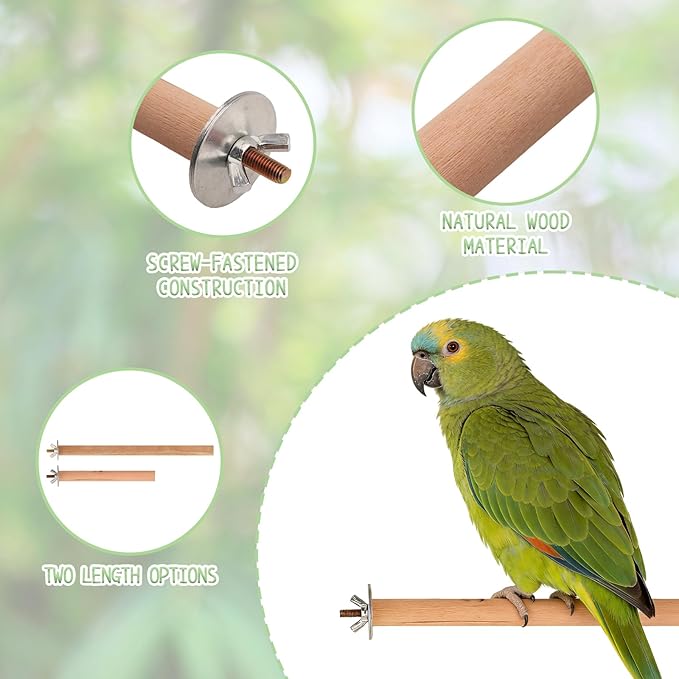 2PCS Natural Wooden Parrot Perch Stand, Wood Bird Perches for Cage with Different Widths Bird Cage Toys Accessories Hanging Multi-Branch Platform for Macaws Parakeets Conures Budgies Finches