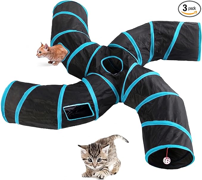 Cat Tunnel,4 Way Large Collapsible Tunnels Tube Upgrade with 5 Peek Hole,S-Shaped Maze House Play Toy Interactive Cat Toy for Cat Kitten Kitty Rabbit
