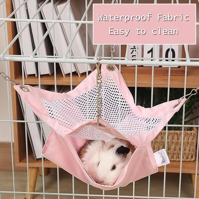 SEIS Waterproof 2 Layers Sugar Glider Mesh Hammock Summer Hamster Sleeping Nest Small Animal Hanging Bed for Guinea Pig House Bedding Squirrel Rat (Pink, 7.9"x7.9")