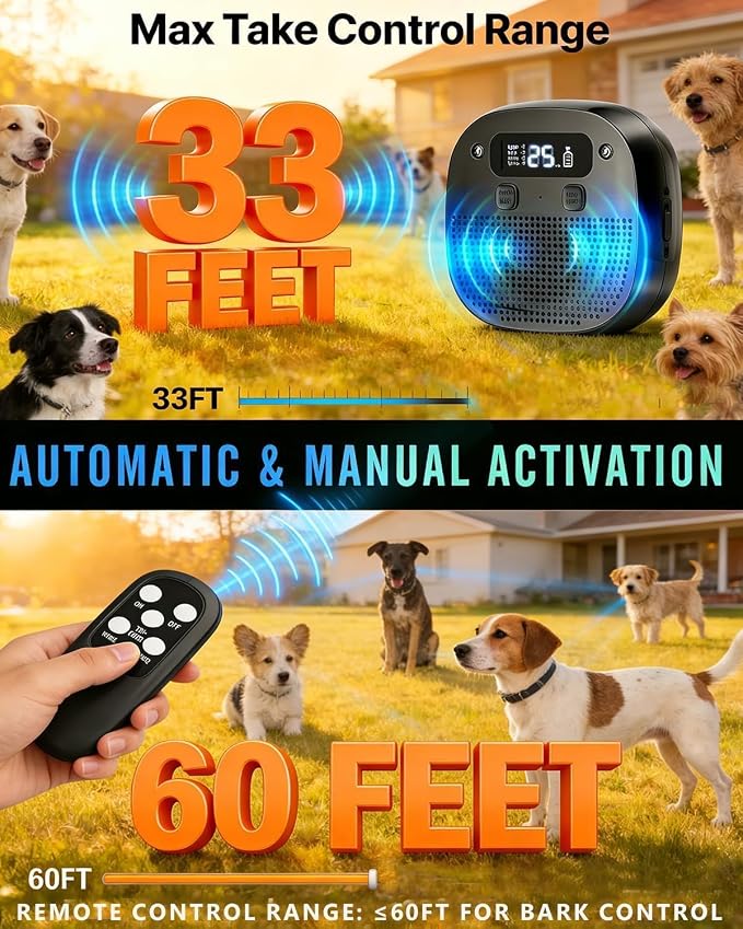 Dog Barking Control Devices, Ultrasonic & Sensor Technology, Anti Barking Device for Dogs with Remote Control, Adjustable Modes & Frequencies, Rechargeable, Bark Box Indoor Outdoor（PureBlack）