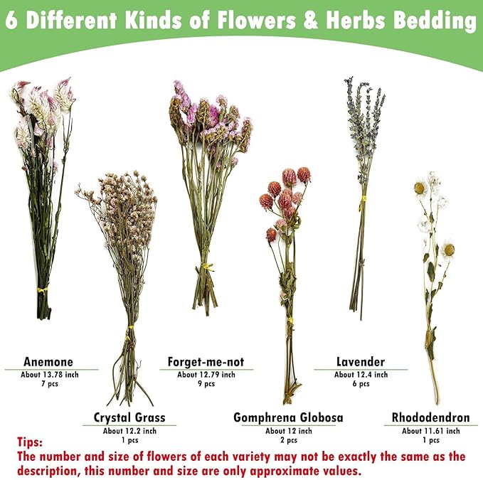 PINVNBY Natural Flower & Herb Hamster Bedding Habitat Decor Guinea Pig Bedding Hamster Sprays Hamster Cage Accessories for Guinea Pig Dwarf Syrian Gerbils Mice Mouse Rat (Flower Version)