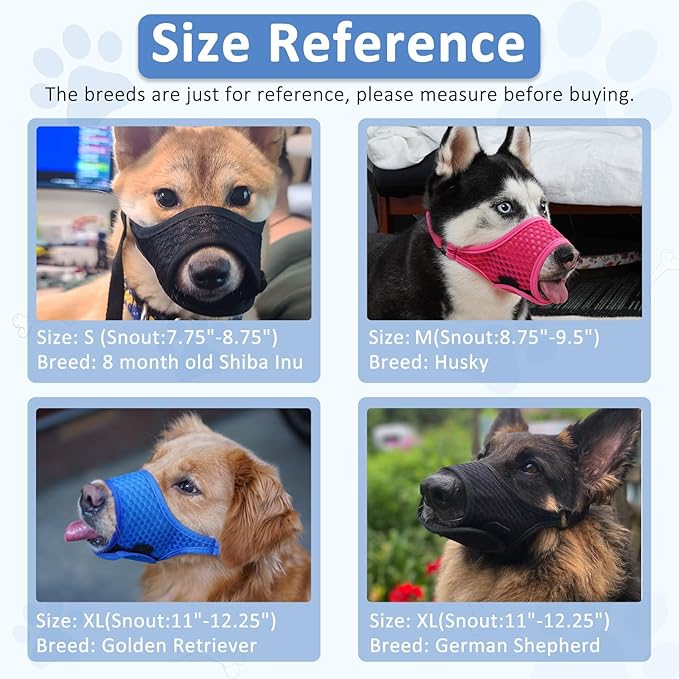 LUCKYPAW Dog Muzzle, Soft Muzzles for Large Medium Small Dogs to Prevent Biting Chewing with Ring and Adjustable Strap for Vet Visit Training (Black, XS)