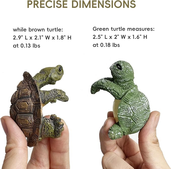 2pcs Resin Turtle Figurines for Pot Edge and Aquarium Decor, Realistic Climbing Green and Brown Decorative Turtles