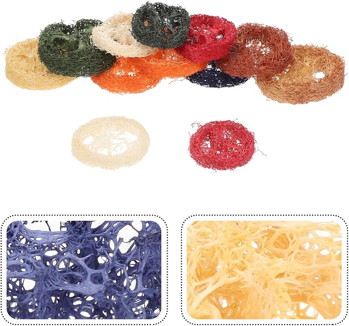 SEWACC 12pcs Organic Loofah Chew for Small Animals Rabbit Bunny Chinchilla Dental Care Molar Grinding Natural Safe Pet Teeth Cleaning with Vibrant Colors and Unique Shapes Random Color
