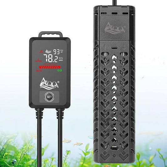 AQQA Aquarium Heater 500W for 55-130 Gallon Fish Tank Heater Quartz Glass Submersible Betta Fish Heater for Aquarium Thermostat Heater with External Digital Controller (AQ136-500W for 55-130Gal)