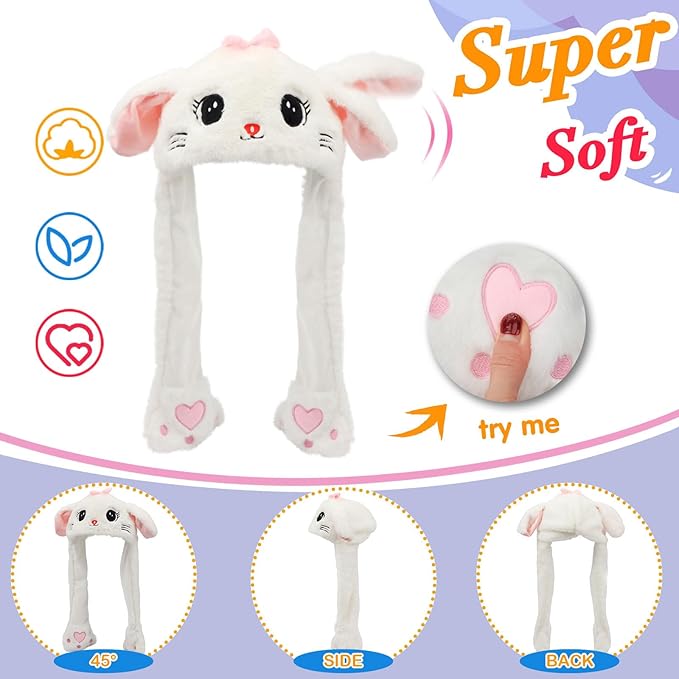 Bubblepompom Animal Hat with Ears Moving Jumping Pop Up Beating Hat Plush Holiday Cosplay Dress Up Funny Gift for Kids